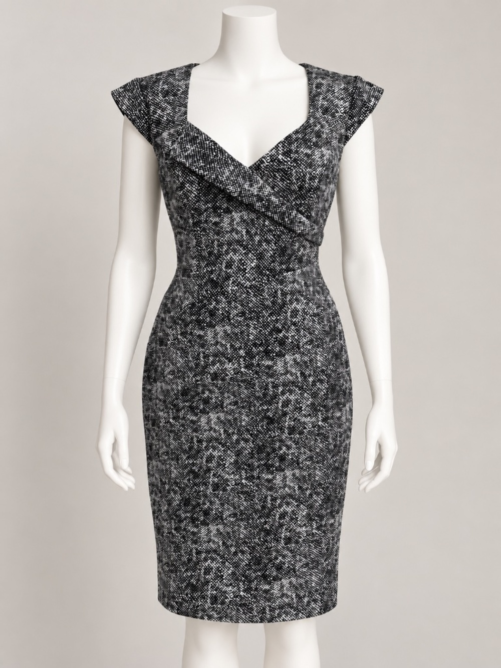 WHBM White House Black Market Geo Print Cap Sleeve Pencil Sheath Dress Size 6